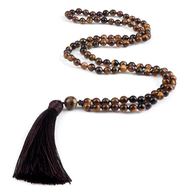 108 Tiger Eye Natural stone Necklace with Tassel